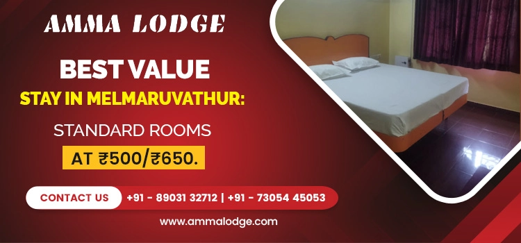 Best Value Stay in Melmaruvathur: Standard Rooms at ₹500/₹650.